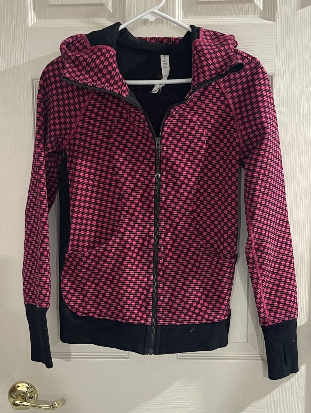 Lululemon Vintage Womens Pink Checkered Scuba Full Zip Hoodie Sweatshirt Size 4
